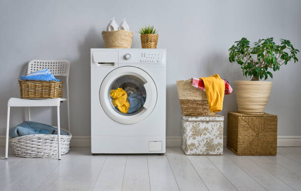 istock laundry room with a washing machine 1181334529