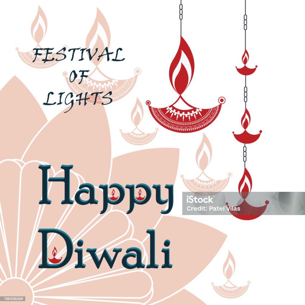 Happy Diwali Hanging Paper Graphic Of Diya Lantern Indian Festival ...