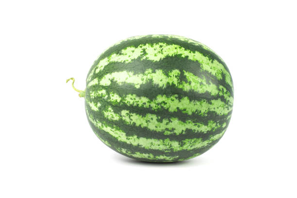 istock Ripe single full watermelon berry isolated on white background. 1181337560