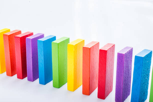 istock Colorful domino blocks on white background 1181337697