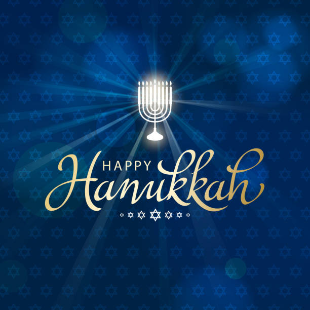 Hanukkah Festival of Light Celebrate the Jewish holiday Hanukkah with Menorah candles lighting on the blue background of Star of David pattern hanukkah stock illustrations