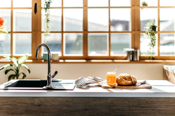 Kitchen counter Kitchen counter wood windows stock pictures, royalty-free photos & images