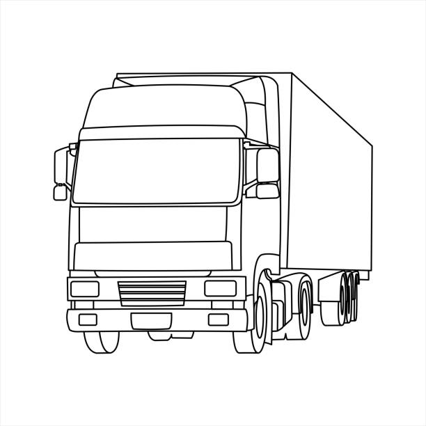 illustrations, cliparts, dessins animés et icônes de remorque de camion avec le récipient. vue avant. vue des trois quarts. - vehicle trailer trucking white outline