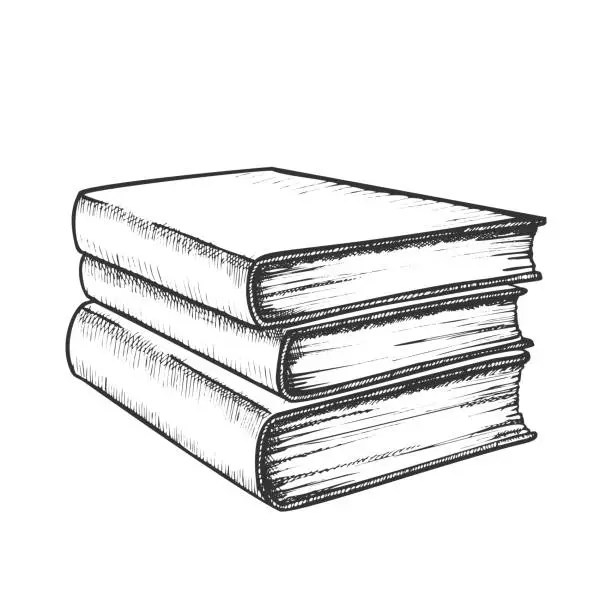 Vector illustration of Book Stack Study Literature Monochrome Vector
