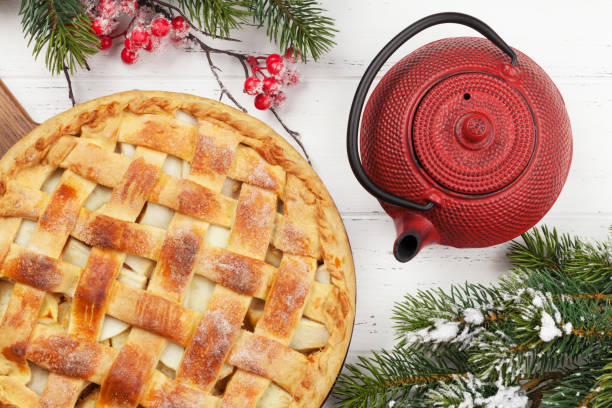 istock Christmas holiday greeting card with apple pie 1181350442