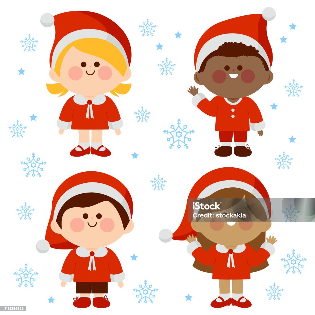 Ilustración de Grupo Diverso De Niños Vestidos Con Trajes De Navidad Santa  Claus Ilustración Vectorial y más Vectores Libres de Derechos de  Africano-americano - iStock