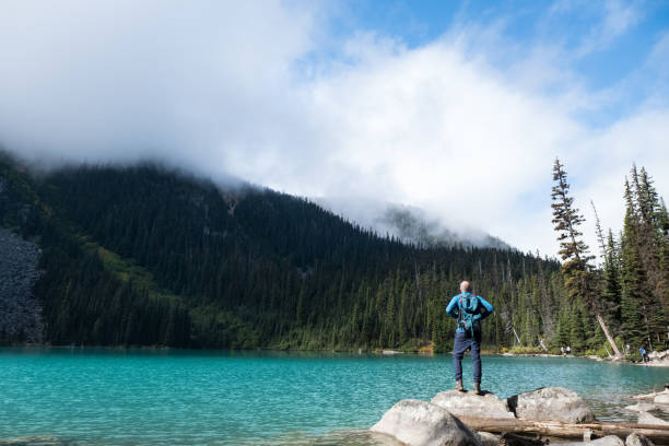 istock Man admires the view over the lake 1181360078