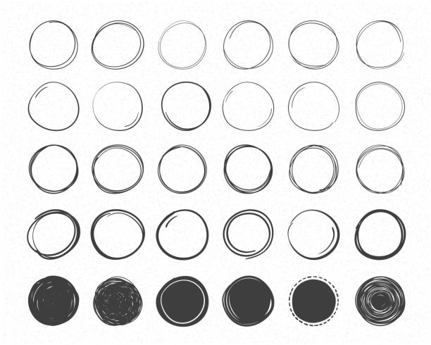 Hand Drawn Circles Set of hand drawn circles, round shapes and objects, doodle style, vector eps10 illustration thin stock illustrations