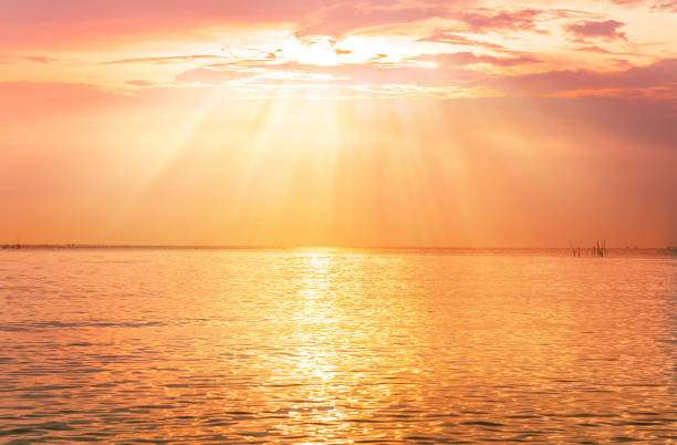 istock Seascape color orange beautiful and clam 1181364563