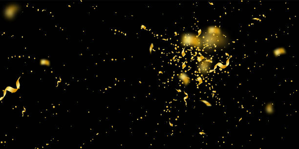 istock Streamers and confetti. Gold tinsel and foil ribbo 1181366564