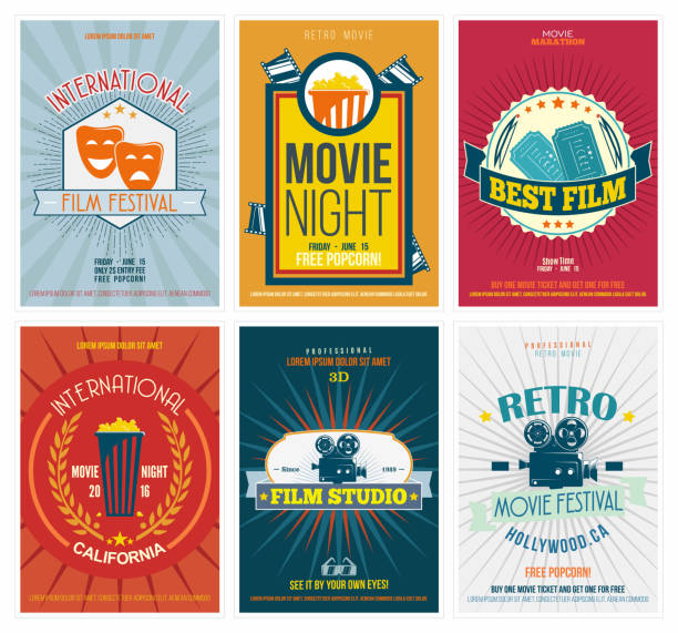 Cinema posters in retro style. Vintage movie flyers set. Perfect for ad, banner, print and more. Vector illustration. vector art illustration