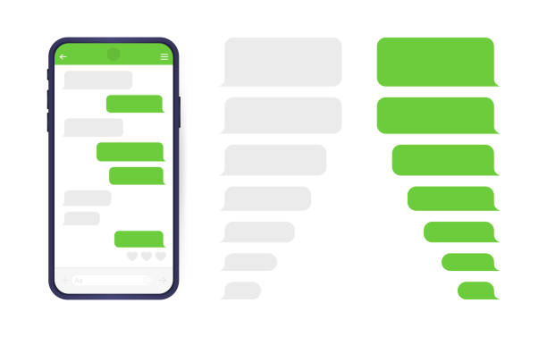 смартфон с экраном чата мессенджера. sms шаблон пузыри для составления диалогов. современный вектор иллюстрация плоский стиль - letter text messaging decoration green stock illustrations