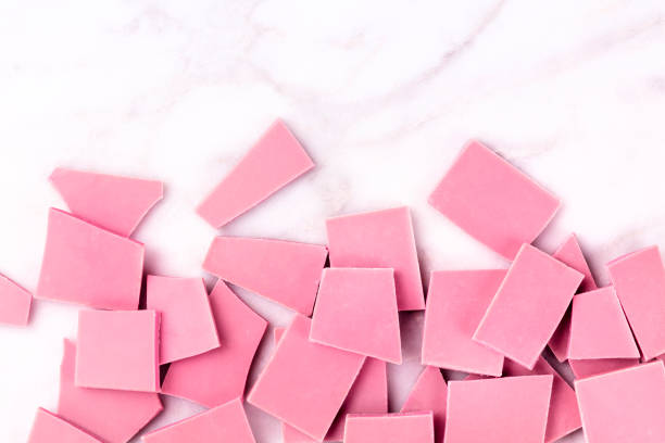 istock Ruby chocolate, shot from above on a white marble background with copy space 1181376662