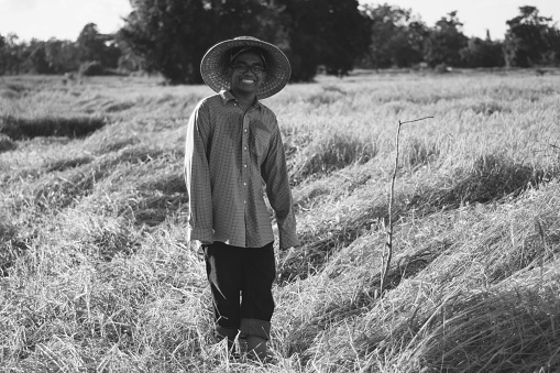 Southeast asian farmer in black and white