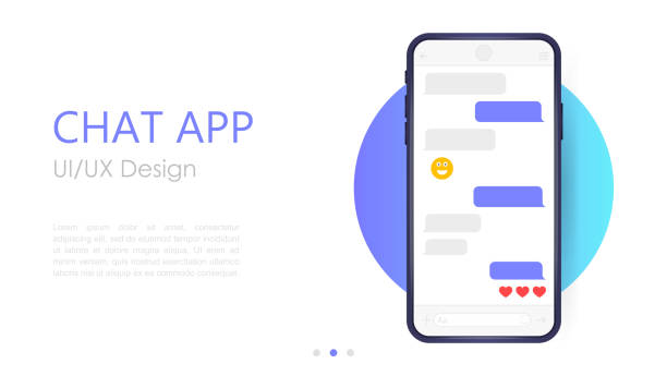 illustrations, cliparts, dessins animés et icônes de maquette d'application de chat mobile. conception ux ou interface ui. smartphone d'isolement sur le fond blanc. modèle de conception de réseau social - android telephone mobile phone application software