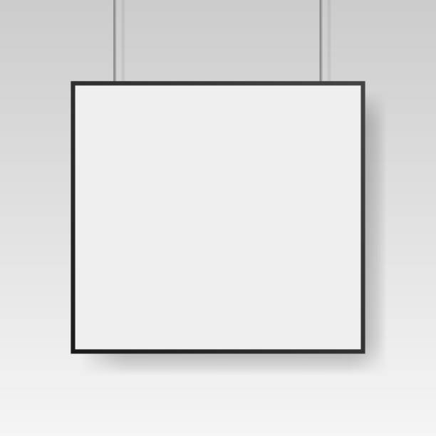 prázdná bílá šablona plakátu s černým rámečkem. affiche, list papíru. výstava makety vektorového reklamního banneru - módním přehlídkám fotky stock ilustrace