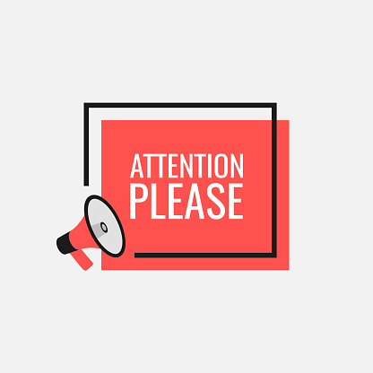 Attention please bubble with megaphone. Flat cartoon style. Modern flat style vector illustration.