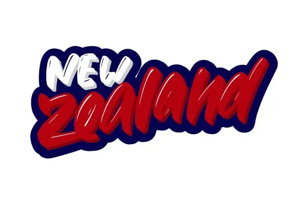 Vector illustration of New Zealand hand drawn modern brush lettering text. Vector illustration logo for print and advertising