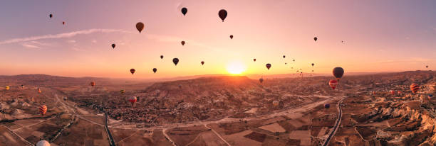 istock Cappadocia panoramic shot from a drone at sunrise 1181381194