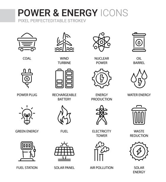 Power & Energy Power & Energy Thin line icons, Editable Stroke drum line stock illustrations