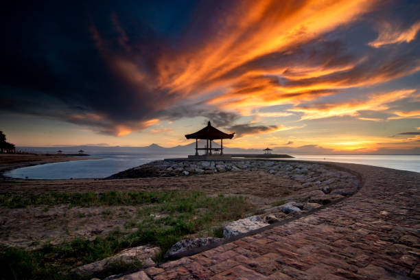 beautiful colors of the morning at sanutr beach, bali