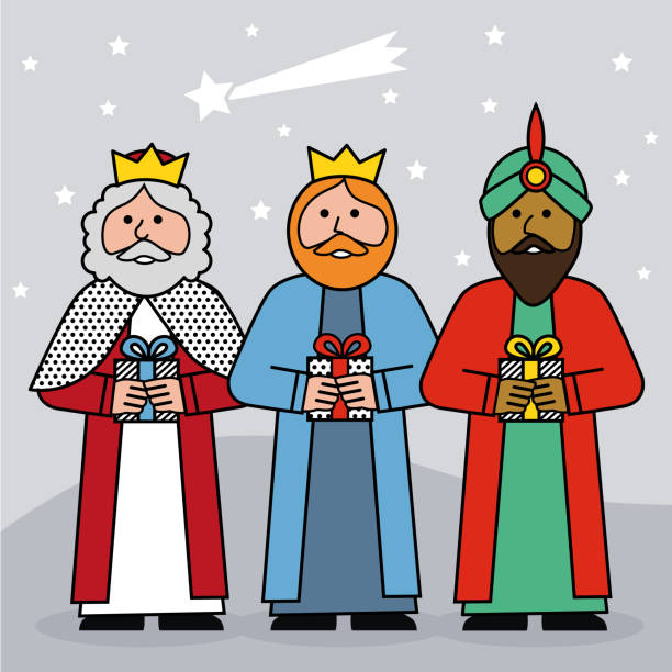 ilustrações de stock, clip art, desenhos animados e ícones de the three kings of orient over a starry sky. - dinner friends christmas