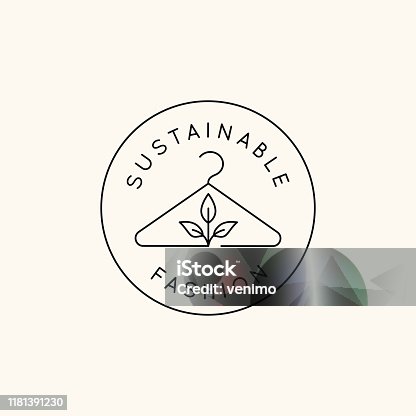 istock Vector logo design template and emblem in simple line style - sustainable fashion badge 1181391230