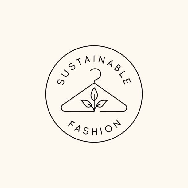 Vector logo design template and emblem in simple line style - sustainable fashion badge Vector logo design template and emblem in simple line style - sustainable fashion badge sustainable fashion stock illustrations