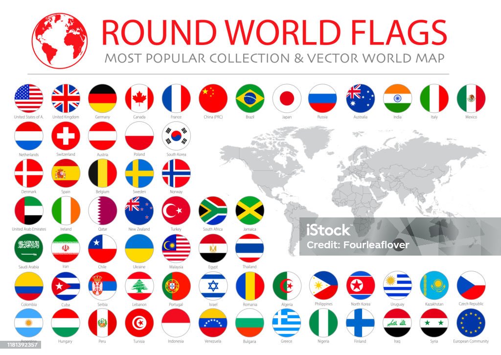 Мировые флаги - Вектор круглые плоские иконы - Самая популярная фондовая иллюстрация - Векторная графика Флаг р оялти-фри