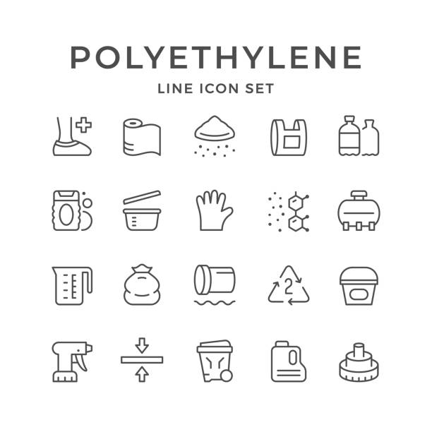 ustawianie ikon linii polietylenu lub polietylenu - pvc stock illustrations