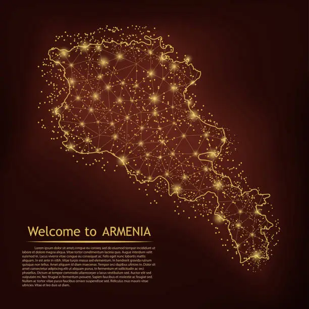 Vector illustration of ARMENIA map. Abstract mash line and point scales on dark geometric background. Wire frame 3D Mesh polygonal network line, design sphere, dot and structure. Vector illustration eps 10