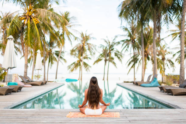 Meditating in tranquillity on beautiful island resort