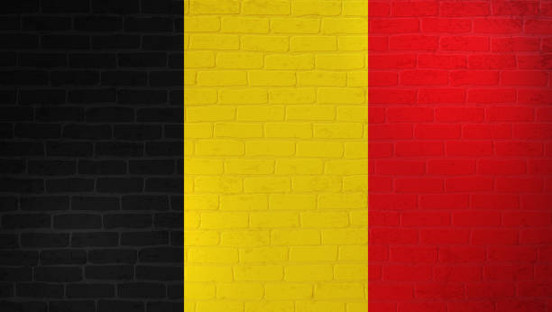 istock Belgium national flag painted on brick wall. Stone wall texture background. Old vintage minimalistic template for wallpaper, poster, banner. Background for design in country flag. Vector grunge illustration 1181393594