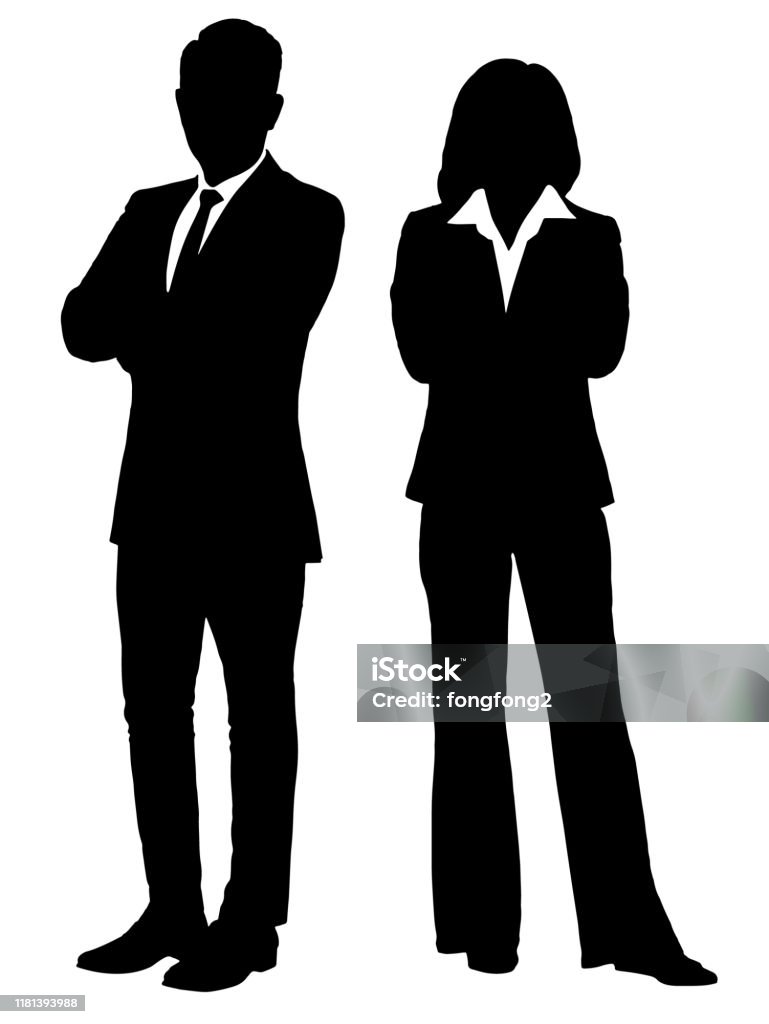 Przedsiębiorcy i kobiety odizolowane na białym tle - Grafika wektorowa royalty-free (Sylwetka)
