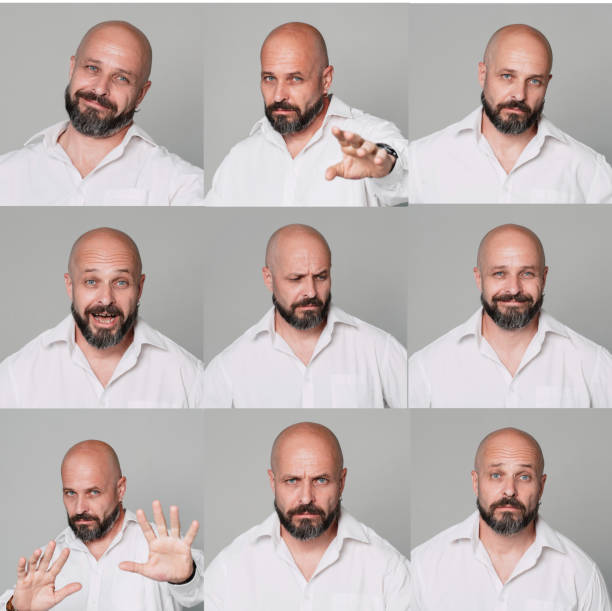 istock mosaic of a middle-aged man with a beard expressing different emotions and gestures on gray background 1181401782