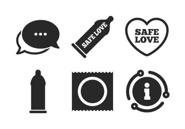 stockillustraties, clipart, cartoons en iconen met veilige sex liefde iconen. condoom in pakket symbolen. vector - condoom