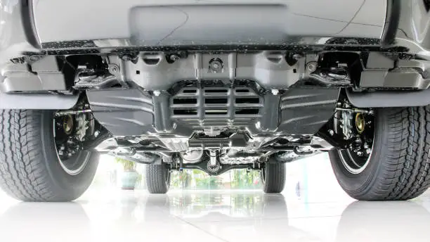 Photo of Bottom view of chassis and suspension pickup car