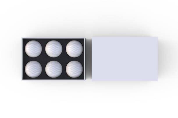 istock 6 Golf ball gift box package, golf ball set mock up template on isolated white background, 3d illustration 1181406891