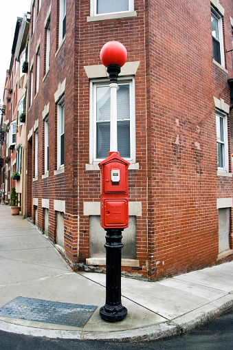 New York, USA - June 23, 2019: Image of an old US mail mailbox in Manhattan.