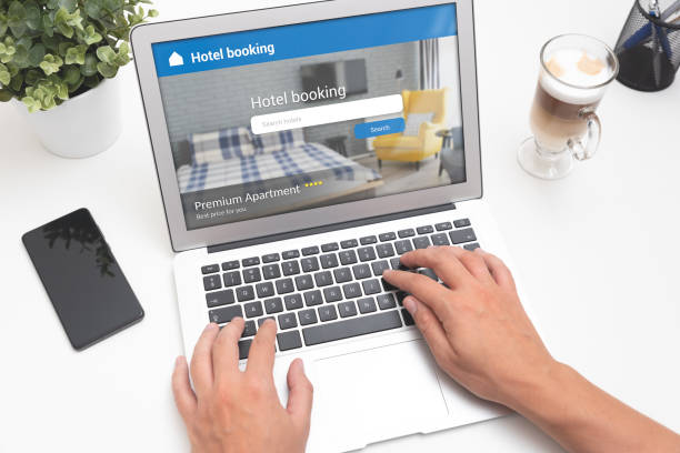istock Person booking hotel room on laptop 1181407122