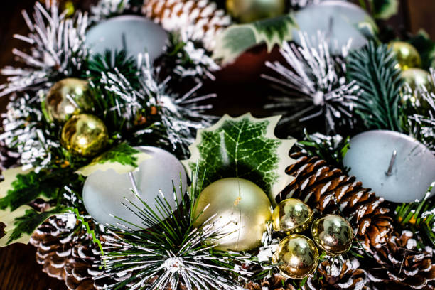 istock Christmas decorations on wooden board. Christmas wreath. 1181407175