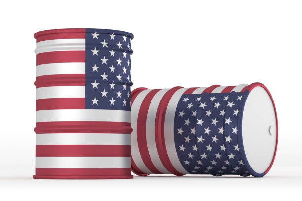 istock USA oil shale barrels isolated on white background. 3d render 1181407237