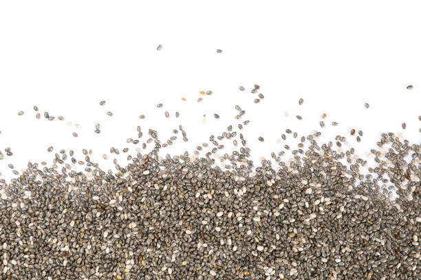 istock Many chia seeds isolated on white background 1181408050