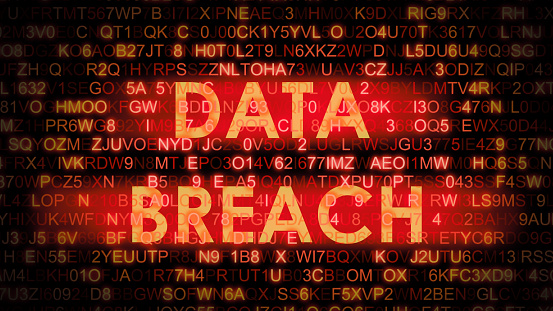 Data breach. Digital screen with hack data background. Safe your data. Cyber internet security and protection your data concept. System safety compromised. 3d illustration.