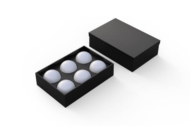 istock 6 Golf ball gift box package, golf ball set mock up template on isolated white background, 3d illustration 1181408358