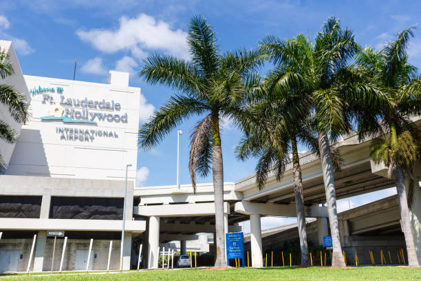 Fort Lauderdale Hollywood International Airport FLL Logo Fort Lauderdale, Florida – April 6, 2019: Logo of Fort Lauderdale airport (FLL) in Florida. hollywood florida photos stock pictures, royalty-free photos & images