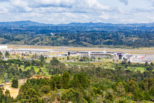 Medellin, Colombia – January 25, 2019: Overview of Medellin Rionegro airport (MDE) in Colombia.