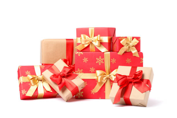 istock Group of beautiful gift boxes isolated on white background 1181416315