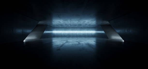 istock Alien Sci Fi Dark Futuristic Empty Cement Concrete Reflective Grunge Hall Underground Laser Beam Blue Garage Night Background Laser Line 3D Rendering 1181417748