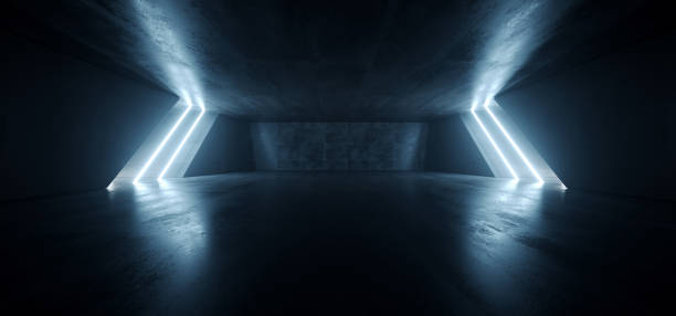 istock Alien Sci Fi Dark Futuristic Empty Cement Concrete Reflective Grunge Hall Underground Laser Beam Blue Garage Night Background Laser Line 3D Rendering 1181418310